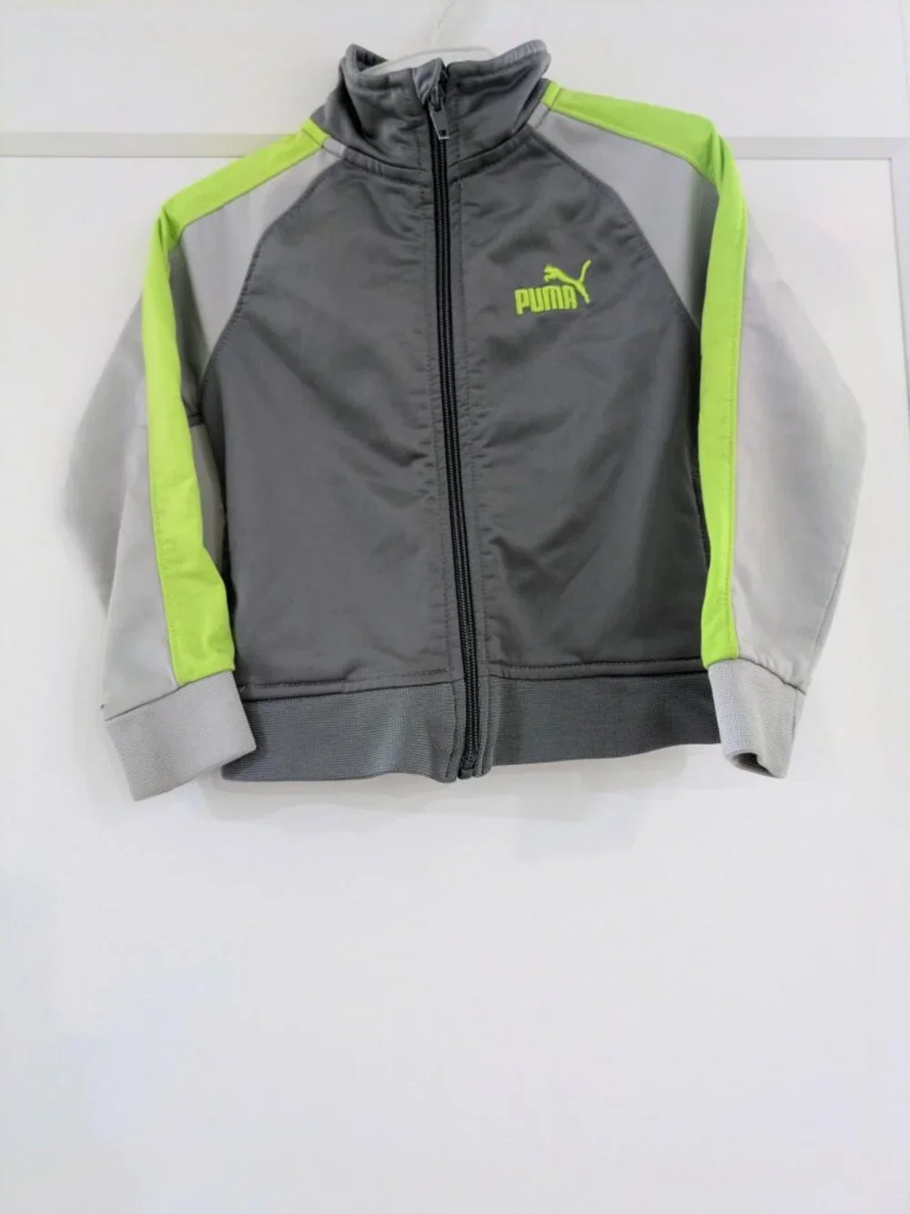 Toddler Puma Zip-Up Gray & Neon Green Jacket - 2T